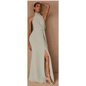 Jenny Yoo Elliya Chiffon Gathered Mock Neck Formal Bridesmaid Maxi‎ Gown Size 8